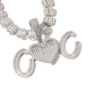 Collier pendentif cœur en diamant taille baguette plaqué argent, breloques raffinées pour hommes et femmes, style hip-hop glacé pour soirée - Product Image 3