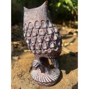 Adornos decorativos para jardín, estatua de búho de hierro fundido con base en acabado bronce - Product Image 3