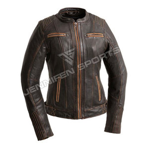 Autumn Trendy Fashion Brown Crop Leather <b>Jacket</b> Women Zipper Cropped Motorcycle <b>Racing</b> <b>Jacket</b> - Product Image 1