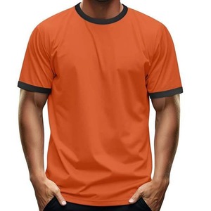 Camiseta de Manga Corta para Hombre, Color Naranja Sólido, con Ribete en Contraste en la Parte Delantera, Corte Regular, Diseño Casual de Cuello Redondo, Tejido de Punto, Secado Rápido - Product Image 4