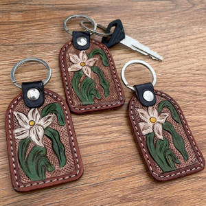 Wholesale Factory Custom High Quality Promotional Keyring Designer Hand <b>Tooled</b> <b>Leather</b> Key Holder Keyring Luxury Car Keychains - Product Image 2