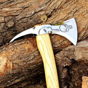 Hacha de campamento Nordic Forge de acero al carbono de 15 pulgadas con mango de madera de fresno, funda de cuero, personalizada industrialmente, OEM, grabada con ácido - Product Image 3