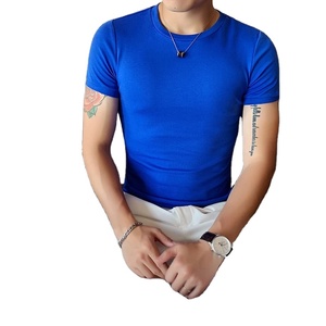 Camiseta informal de talla grande 4XL-M para hombre coreano, Camiseta ajustada de verano de manga corta, 7 colores sólidos, camiseta de poliéster/algodón - Product Image 2