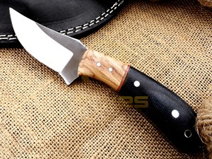 Cuchillo de caza hecho a mano con mango de madera y funda de cuero – Cuchillo de supervivencia para acampar al aire libre con hoja fija afilada - Product Image 3