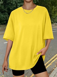 เสื้อยืดคอกลมแขนสั้นทรงโอเวอร์ไซส์สำหรับผู้หญิง สีพื้น ทรงหลวม สวมใส่สบาย ผลิตจากผ้าฝ้ายเจอร์ซีย์ถัก เหมาะสำหรับทุกฤดูกาล - Product Image 5