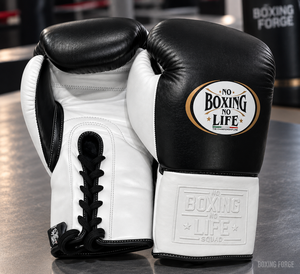 No Boxing No Life Leather Boxing Gloves <b>Lace</b>-Up Wrist Strap Adult Training Gear Gold White Red Green - Product Image 3