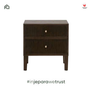 Mesita de Noche Clásica Americana de Madera Maciza con 2 Cajones y Acabado Acanalado, con Tiradores de Latón, Mueble de Dormitorio de Lujo - Product Image 4