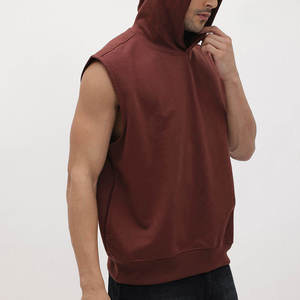 Men's Digital Printing Embroidered Hooded Sleeveless Fleece Breathable Garment Dyed <b>Workout</b> Gym <b>Hoodie</b> - Product Image 2