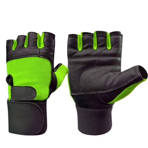 Gants de fitness demi-doigts en cuir PU noir et vert avec sangle de poignet réglable pour musculation et entraînement en salle de sport, unisexe - Product Image 3
