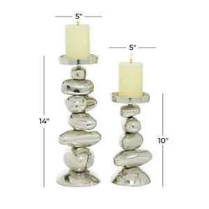 Ensemble de porte-bougies en acier inoxydable, design empilable moderne, décoration d'intérieur, finition métallique durable - Product Image 3