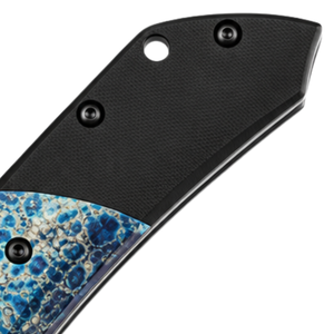 Navajas Plegables con Mango Azul y Negro con Patrón Damasco Gris y Sección de Agarre Negra para Uso Diario al Aire Libre - Product Image 2