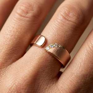Magnifique bague ouverte en or rose 14 carats avec diamant taille ronde, cadeau romantique pour anniversaire de mariage, fiançailles, ajustable - Product Image 3