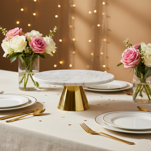 Soporte para pasteles de metal y mármol con base de metal y superficie de mármol, soporte para servir postres para decoración de la mesa de comedor de la cocina. - Product Image 1