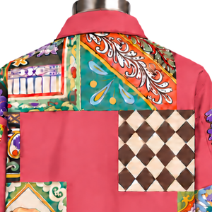Chaqueta de trabajo rosa coral con mosaico, diseño floral artesanal, abotonada, informal, de manga larga, estilo urbano, personalizada - Product Image 4