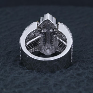 925 <b>Silver</b> Lab Grown Diamond Fleur Cross <b>Ring</b> Two Tone Pave Statement Wide Band <b>Mens</b> Pinky <b>Ring</b> - Product Image 4