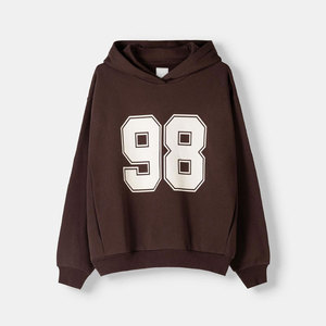 Sweat-shirt à capuche marron pour femme Perfectionists, coupe courte, manches longues, décontracté, couleur unie, en coton tricoté respirant, avec poche avant - Product Image 1