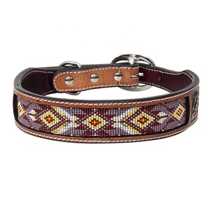 Collier de chien personnalisé en cuir de haute qualité avec sculpture à la main et travail de perles Fabricant en gros - Product Image 1