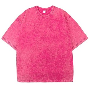 Oversized <b>Tie</b> Dye Pink Short Sleeve O Neck Men's T-Shirt Casual <b>Knitted</b> 100% Cotton Solid Color Drop Shoulder Fit - Product Image 1