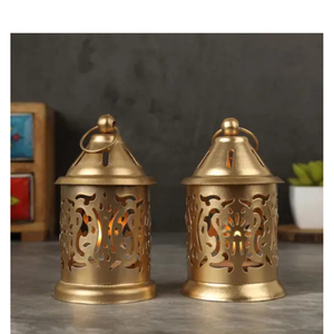 Handcrafted Gold Metal Hanging <b>Lantern</b> Vintage Filigree <b>Tea</b> <b>Light</b> Candle Holder For Wedding Centerpiece And Diwali Festive Home - Product Image 1