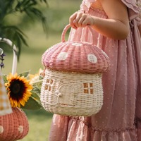 Panier rose en forme de champignon, fait main, pour rangement, vente en gros, écologique, fabriqué au Vietnam, prêt à être expédié