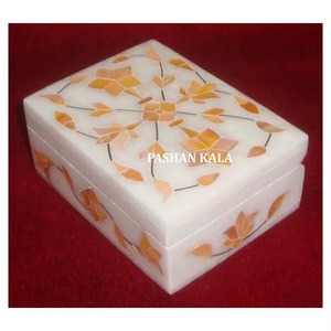 Joyero con incrustaciones de forma Rectangular de mármol blanco de diseño único para decoración de hogar y oficina y caja de propósito de regalo de boda - Product Image 6