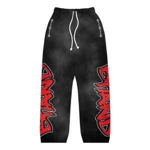 Pantalon de jogging évasé en molleton 100 % coton délavé à l'acide avec impression en relief, coupe large, style streetwear personnalisé pour homme - Product Image 2