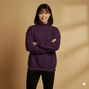 Pull-over oversize pour femme, longueur mi-cuisse, col montant, coupe ample et tombé moderne décontracté - Product Image 1