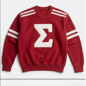 Pull en tricot rouge pour homme à col en V avec applique lettre Sigma blanche sur le devant, coupe classique, style preppy, pour l'automne - Product Image 1