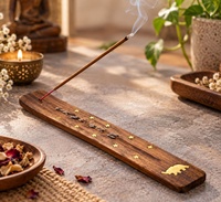 Porte-encens en bois artisanal avec cendrier pour la méditation et la décoration intérieure, vente en gros