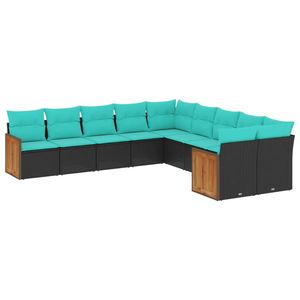 Set Divano da Esterno in Polyrattan Nero da 10 Pezzi con Cuscini e Elegante Soluzione di Stoccaggio - Product Image 2