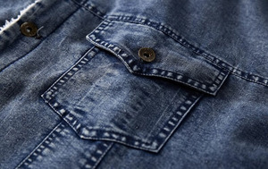 Veste en jean slim pour homme, taille européenne 2025, style streetwear, avec doublure en laine bleu clair et noir, manteau chaud d'hiver, matière épaisse - Product Image 4