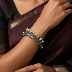 DIVYORO <b>Ruby</b> Copper Alloy Oxidized Silver Women's Bangles KADA - Product Image 4
