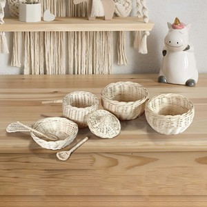 Juego de cocina infantil de mimbre natural, gran oferta, juguetes de cocina de ratán tejido, utensilios de cocina para niños - Product Image 1