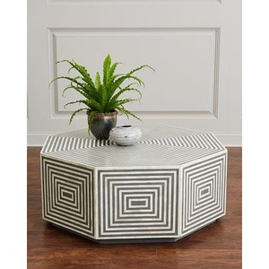 Mesa de Centro Redonda de Hueso Incrustado Ecológica Premium, Muebles de Sala Hechos a Mano, Diseño Moderno y Lujoso - Product Image 1