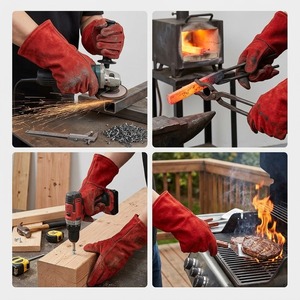 Gants de soudeur en cuir de vachette de qualité supérieure, durables, sûrs, confortables, résistants à la chaleur, doublure en polaire, sécurité au travail - Product Image 4