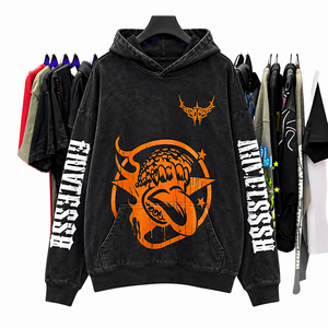 Sweat-shirt à capuche oversize pour homme, imprimé dragon noir et vert, streetwear, en molleton bouclette 100% coton, anti-plis, logo tricoté sur le devant - Product Image 3