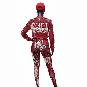 Conjunto de camiseta de malla y leggings de cintura alta para mujer, ropa deportiva ligera de poliéster y spandex elástico con estampado térmico personalizado, conjuntos para mujer - Product Image 2