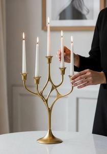 Elegant Gold Candelabra With Five <b>Tapered</b> <b>Candles</b> Home Decoration Wedding <b>Candle</b> Holder Set - Product Image 5
