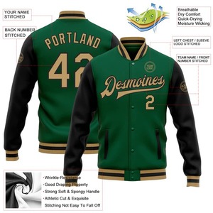 Custom Kelly Green <b>Old</b> Gold Black Varsity <b>Jacket</b> Full-Snap Two Tone Bomber Letterman <b>Jacket</b> Premium Unisex Team Sports Wear - Product Image 2