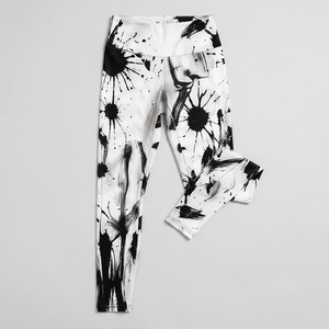 Leggings taille haute pleine longueur avec imprimé éclaboussures d'encre, tissu tricoté extensible peint à la main, style sportif, pour toutes les saisons - Product Image 6