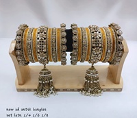 Ensemble de bracelets géométriques traditionnels en laiton plaqué or de luxe, imitation perles multicolores, pour mariage et fiançailles indiens