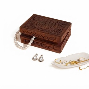 Wooden Jewellery <b>Box</b> Handmade Solid Wood Storage <b>Box</b> <b>Vintage</b> <b>Jewelry</b> Organizer Case & Keepsake Chest With Metal For Women Gift - Product Image 2
