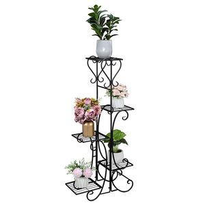 Espositore per Piante a 5 Ripiani Nero Quadrato per Interni/Esterni, Arredamento da Patio per Contenere Piante e Fiori - Product Image 2