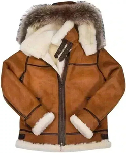 Chaqueta de piel de oveja marrón para hombre, con cuello de piel, estilo clásico y moderno para invierno, venta al por mayor - Product Image 3