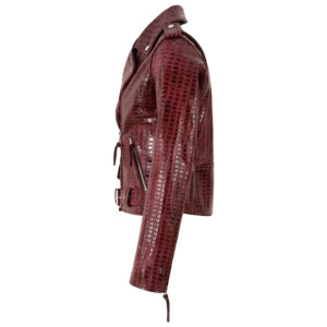 Chaqueta de Motociclista Personalizada de Cuero Vacuno con Estampado de Cocodrilo, Estilo BRANDO para Mujer, con Cierre Cruzado - Product Image 2