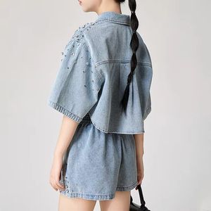 Ensemble deux pièces décontracté streetwear avec logo personnalisé, jupe en jean pour femme - Product Image 4