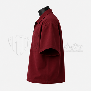 Chemise zippée à manches courtes unie pour homme, en sergé, style workwear, col rabattu, décontractée, pour l'été - Product Image 5