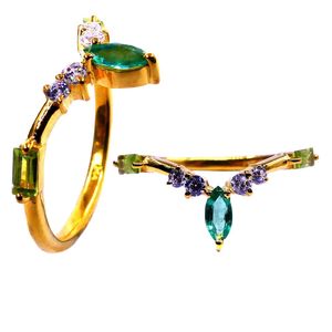 Attractive Sterling <b>Silver</b> 925 Gold Plated Elegant Trendy <b>Emerald</b> Peridot Gemstone Ladies Diamond Wedding Party Christian <b>Ring</b> - Product Image 1