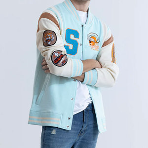 College Team Letterman Baseball Varsity <b>Jackets</b> For Adults Men's <b>Light</b> Blue Varsity <b>Jacket</b> With Embroidered S Logo And Patch - Product Image 4