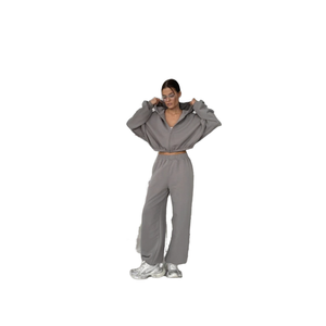 ชุด2ชิ้นเสื้อคาร์ดิแกนแขนยาวมีซิปสำหรับผู้หญิงกางเกงผ้ายืดยืดหยุ่นผ้าสแปนเด็กซ์/ ผ้าฝ้ายใส่สบายสำหรับฤดูใบไม้ร่วง - Product Image 5